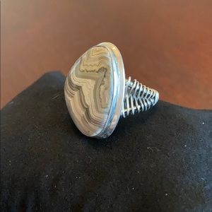 Gray & white stone (unknown) 925 silver ring, SZ 8